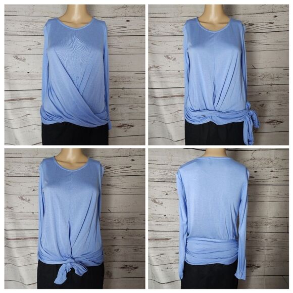 J. Crew Tie Front Blue Long Sleeve Tee Top XS NWT - Picture 2 of 8